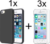 iParadise iPhone 5 hoesje zwart en iPhone SE 2016 hoesje en iPhone 5S hoesje zwart siliconen case hoes cover - 3x iPhone 5/se 2016/5s Screenprotector