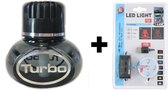 Turbo New Car luchtverfrisser inclusief ledverlichting met dimmer in 7 kleuren met usb aansluiting. Inhoud: 150 ml.