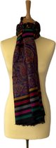 Kasjmier sjaal zwart - wintersjaal gestreept met meerkleurig design - 100% kasjmier