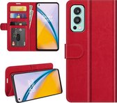 OnePlus Nord 2 Case, MobyDefend Wallet Book Case (Fermeture au dos), Rouge | Étui pour téléphone portable / Étui pour téléphone Convient pour: OnePlus Nord 2