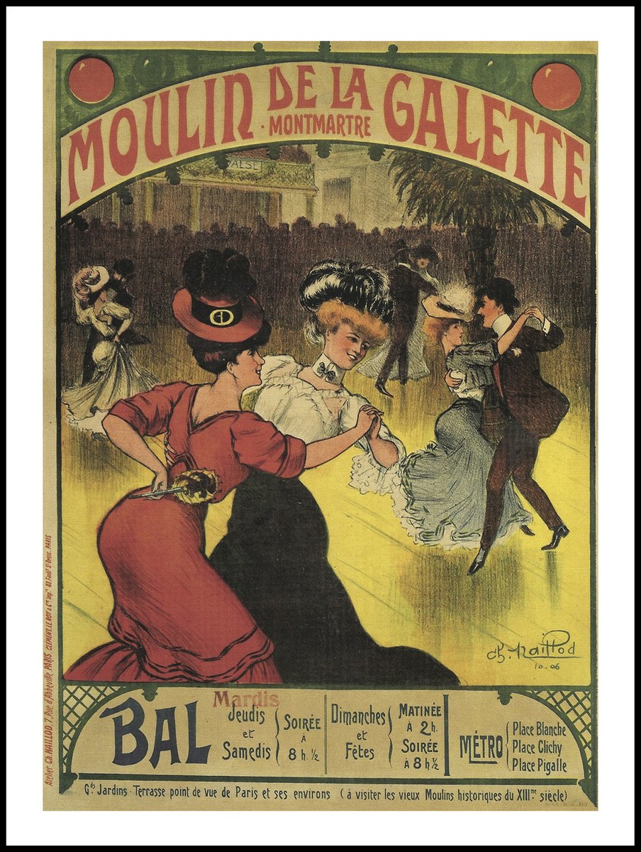 Esque Vintage Poster Parijs - Moulin de la Galette - A3 - 40x30 - Art Nouveau - Retro - Frankrijk Multicolor