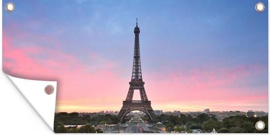 Affiche jardin Paris - Tour Eiffel - Soleil - 60x30 cm - Toile jardin - Affiche extérieure