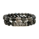 Natuursteen Malachiet armband | Thurid | grijs | kralen armband | Buddha