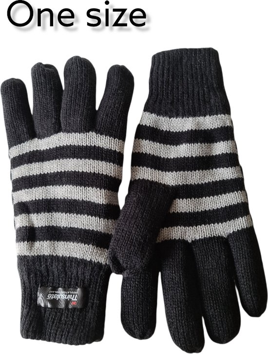 Thinsulate Gebreide Handschoenen - Winterhandschoenen - Black/Grey - Onze size
