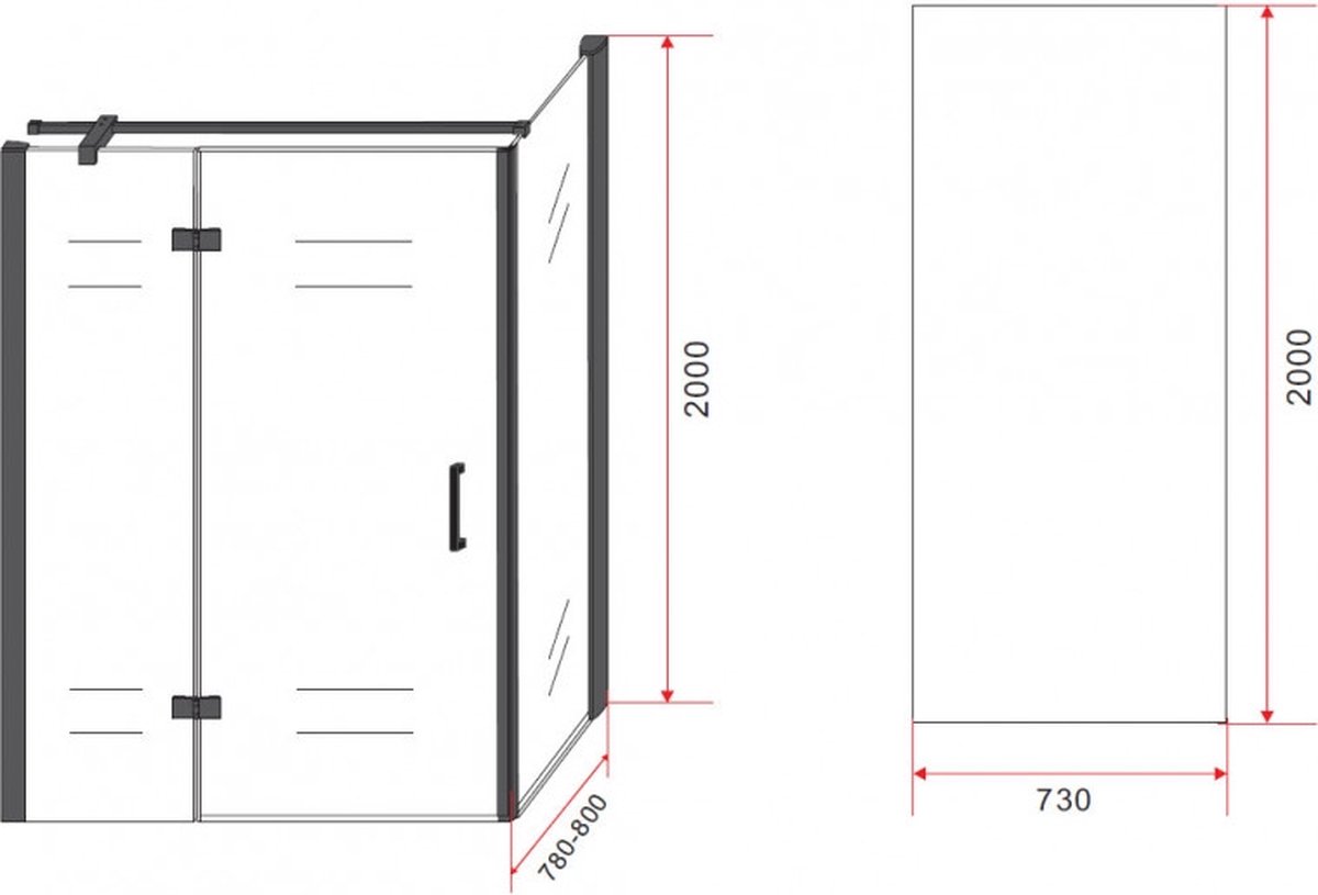 Diamond Line Grazi Douchecabine 100x80 Rechthoek Mat Zwart