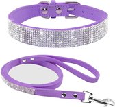 Halsband Hond - Luxe Hondenhalsband met Diamantjes - Paars