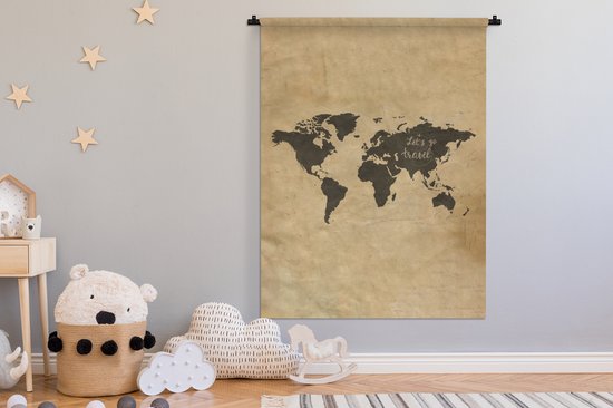 Tapisserie - Carte du Wereldkaart - Vintage - Citation - 120x160 cm - Tapisserie