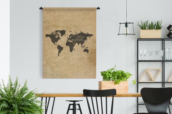 Tapisserie - Carte du Wereldkaart - Vintage - Citation - 120x160 cm - Tapisserie