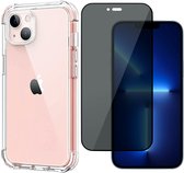 Hoesje voor Apple iPhone 13 Mini en Screenprotector Glas iPhone 13 Mini, iPhone 13 Mini Screen Protector Glas Privacy, iPhone 13 Mini Siliconen Shock Proof Hoesje Case met Versterk