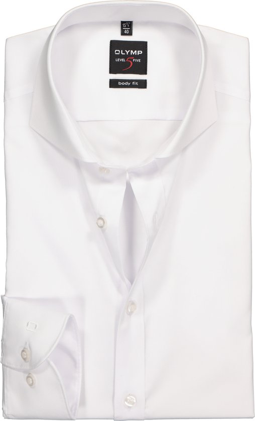 OLYMP Level 5 body fit overhemd - wit fijn twill - Strijkvriendelijk - Boordmaat: