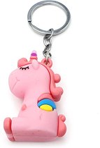 Sleutelhanger tashanger unicorn roze zacht kunststof rubber 6cm