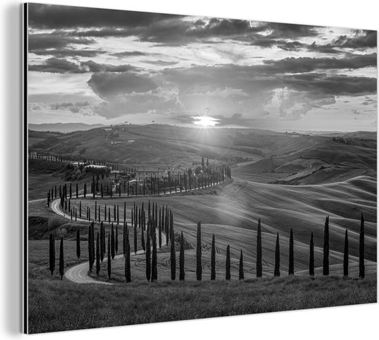 Wanddecoratie Metaal - Aluminium Schilderij Industrieel - Italië - Zwart - Wit - Toscane - 120x80 cm - Dibond - Foto op aluminium - Industriële muurdecoratie - Voor de woonkamer/slaapkamer