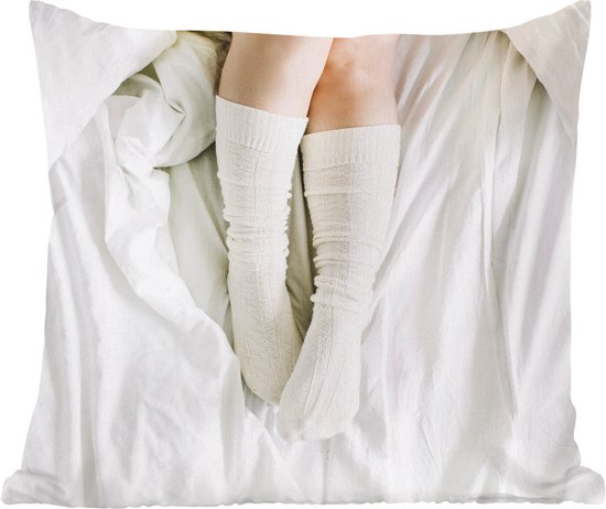 Sierkussens - Kussentjes Woonkamer - 60x60 cm - Winter - Sokken - Wit - Kerstversiering - Kerstdecoratie voor binnen - Woonkamer