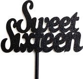 Taartdecoratie versiering| Taarttopper | Cake topper | Verjaardag| Sweet Sixteen |14 cm | Zwart glitter | karton papier