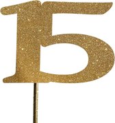 Taartdecoratie | Taarttopper| Taartversiering| Verjaardag| Cijfers| 15| Goud glitter| 14 cm| karton