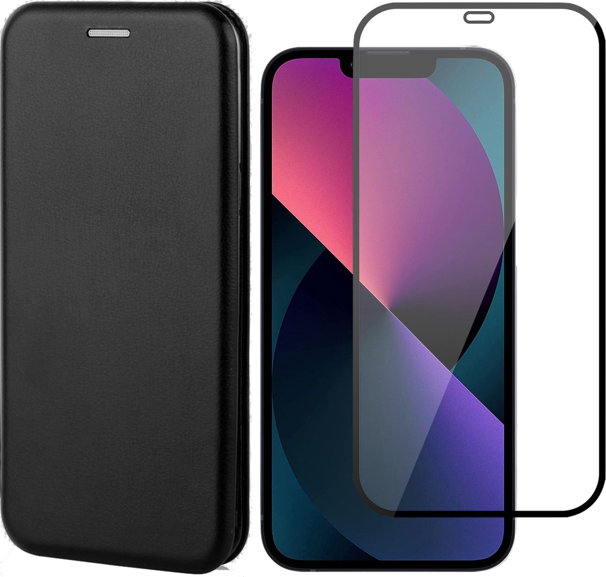 Hoesje geschikt voor iPhone 13 en Full Screenprotector - Portemonnee Book Case - Zwart
