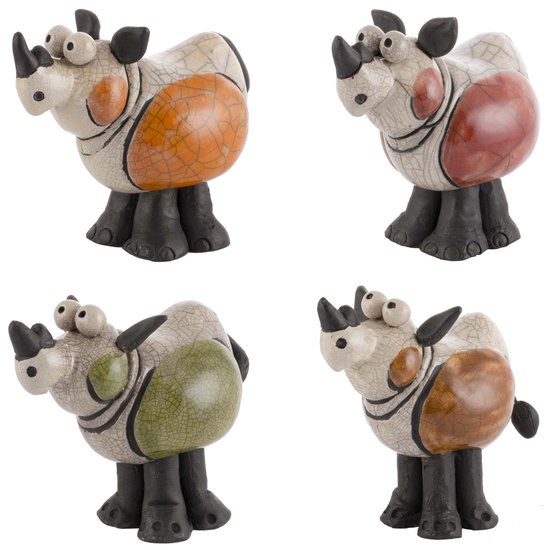 Crazy Clay Raku comix - rhinocéros fou - orange - statue émaillée de raku