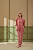 Pijadore - 3 Delige Pyjama Set Voor Dames, Lange Mouwen, Roze - L