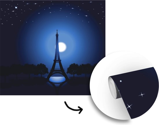 Papier peint photo vinyle - Une illustration de la Tour Eiffel pendant la nuit largeur 220 cm x hauteur 220 cm - Tirage photo sur papier peint (disponible en 7 tailles)