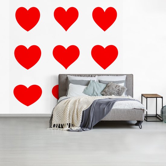 Papier peint photo peint vinyle - Une illustration avec neuf coeurs rouges largeur 260 cm x hauteur 260 cm - Tirage photo sur papier peint (disponible en 7 tailles)