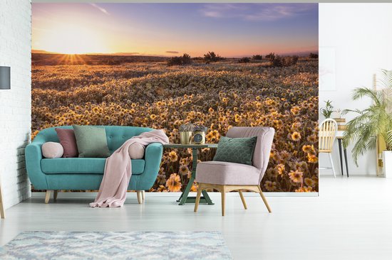 Champ de fleurs vallonné au crépuscule 390x260 cm