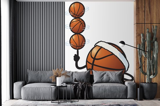 Papier peint photo vinyle - Une illustration d'un personnage de basket-ball avec plusieurs balles largeur 195 cm x hauteur 260 cm - Tirage photo sur papier peint (disponible en 7 tailles)