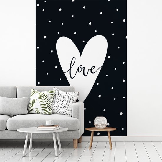 Fond d' écran - peinture murale Papier peint photo - illustration pour enfants d'un coeur avec des points et la citation d' amour - Largeur 225 cm x hauteur 350 cm