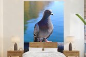 Behang - Fotobehang Een duif bij een rivier - Breedte 170 cm x hoogte 260 cm