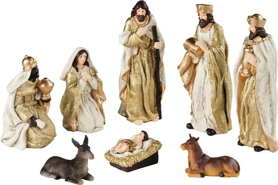 Kerstgroep poly 8 figuren multi 8st