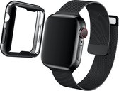 Hoesje + Bandje voor Apple Watch Bandje 40 mm - Zwart Hoesje en Bandje voor Apple Watch Series SE 40 mm Bandje - Milanees Bandje iWatch SE 40mm