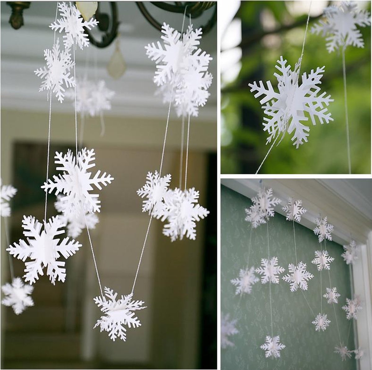 3D Sneeuwvlokken slinger 3 meter met 12 sneeuwvlokken in 3 formaten | Kerstslinger | Sneeuwdecoratie | Winter | Kerstversiering | Gratis verzonden