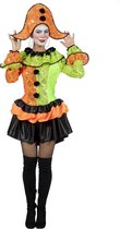 Wilbers - Harlequin Kostuum - Knal Gekleurde Neon Harlekijn Met Maffe Hoed - Vrouw - groen,oranje - Maat 38 - Carnavalskleding - Verkleedkleding