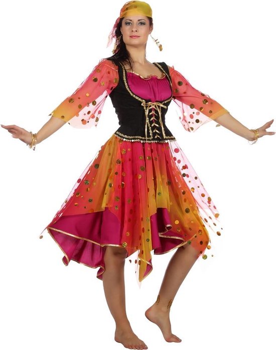 Wilbers & Wilbers - Zigeuner & Zigeunerin Kostuum - Roma Zigeunerin Esmeralda - Vrouw - Roze - Maat 40 - Carnavalskleding - Verkleedkleding