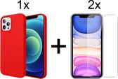 iParadise iPhone 12 pro hoesje rood siliconen case - 2x iPhone 12 pro screenprotector