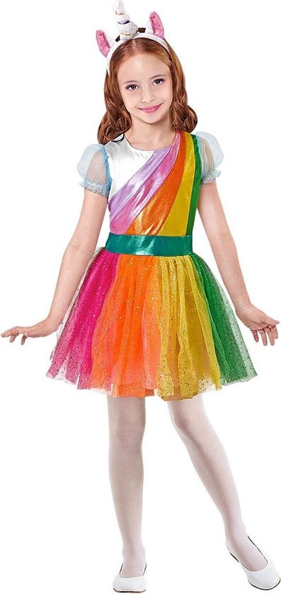 Widmann - Eenhoorn Kostuum - Eenhoorn Regenboog - Meisje - Multicolor - Maat 104 - Carnavalskleding - Verkleedkleding