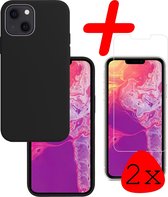 Hoes Geschikt voor iPhone 13 Mini Hoesje Siliconen Back Cover Case Met 2x Screenprotector - Hoesje Geschikt voor iPhone 13 Mini Hoes Cover Hoesje - Zwart