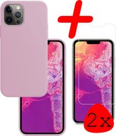 iPhone 13 Pro Max Hoesje Siliconen Met 2x Screenprotector - iPhone 13 Pro Max Case Met 2x Screenprotector Lila - iPhone 13 Pro Max Hoes - Lila