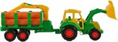 tractor Kevin met aanhanger en laadkraan groen/geel