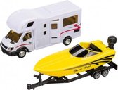 camper met speedboot op aanhanger 36 cm wit/geel