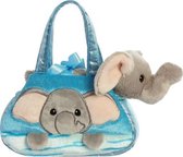 knuffelolifant in tas meisjes 20,5 cm pluche blauw