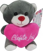 knuffelbeer Liefste Juf junior 12 cm pluche grijs/roze