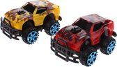 monstertrucks dino-print 6 cm 2 stuks geel/rood