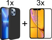 iPhone 13 Pro hoesje zwart case siliconen apple hoes cover hoesjes - Full Cover - 3x iPhone 13 Pro Screenprotector