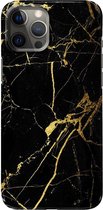 Apple iPhone 12 Pro Max - Hard Case - Deluxe - Fully Printed - Marmer - Zwart - Goud