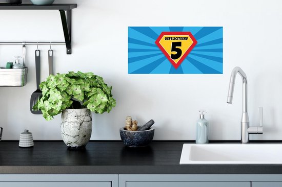 Poster Anniversaire - 5 ans - Super-héros - Blauw - 40x20 cm