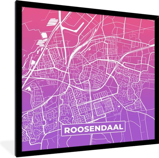 Fotolijst incl. Poster - Stadskaart - Roosendaal - Paars - Roze - 40x40 cm - Posterlijst - Plattegrond