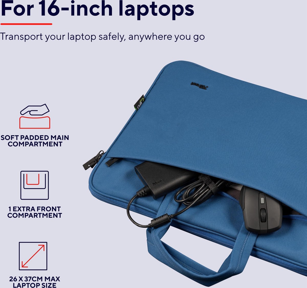 Trust Bologna Laptoptas - Milieuvriendelijk Eco - Gerecycled materiaal - 16  inch – Blauw | bol