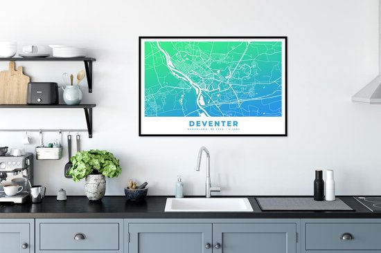 Cadre photo avec affiche - Plan de la ville - Deventer - Nederland - 90x60 cm - Cadre pour affiche