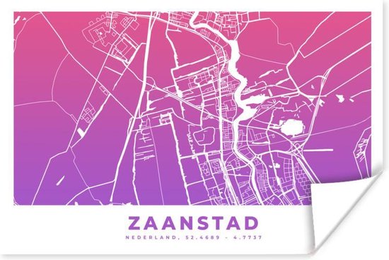 Poster Stadskaart - Zaanstad - Paars - 60x40 cm - Plattegrond