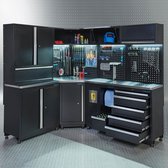 Datona® Werkplaatsinrichting PREMIUM met RVS werkblad 410 cm breed - Zwart